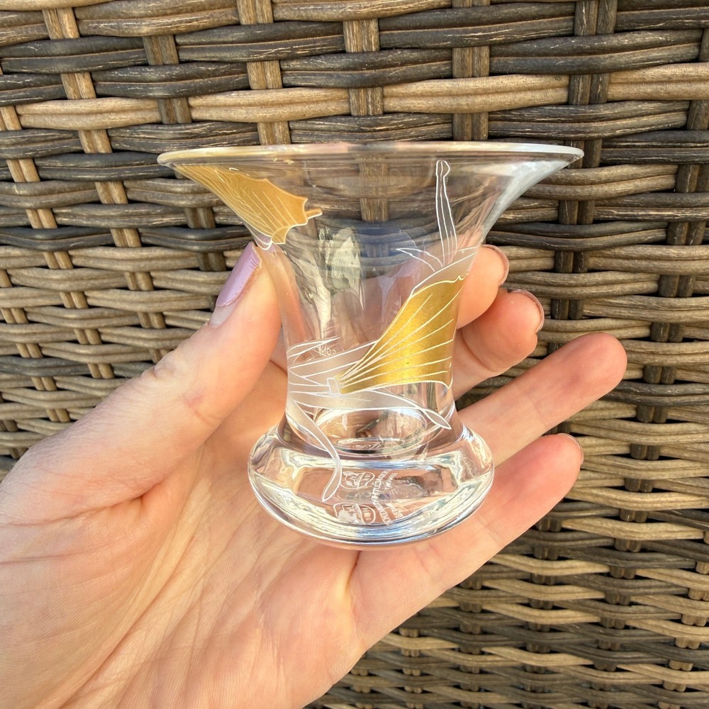 Vintage Leonard Hutschenreuther Germany Crystal Bud Vase Gold Leaf Etched 2.75"